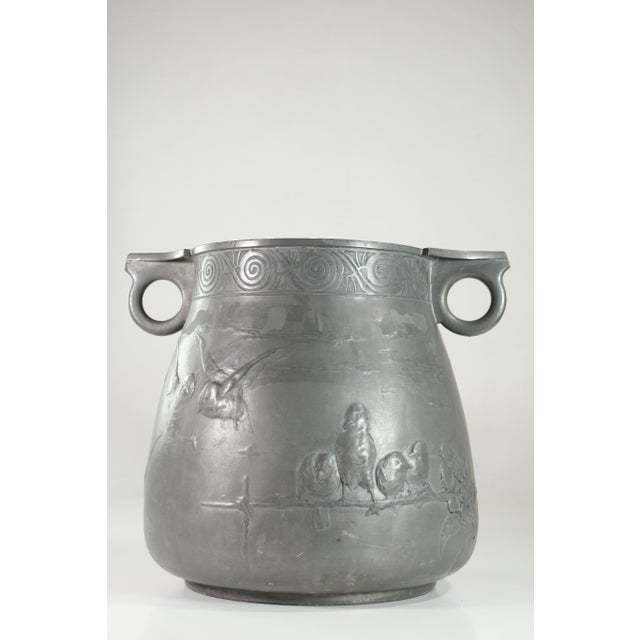 Jugendstill Vase Germany, Early, 1900 Pewter Vase with Birds and Flowers embossed Mark Manufacture under the bottom This...