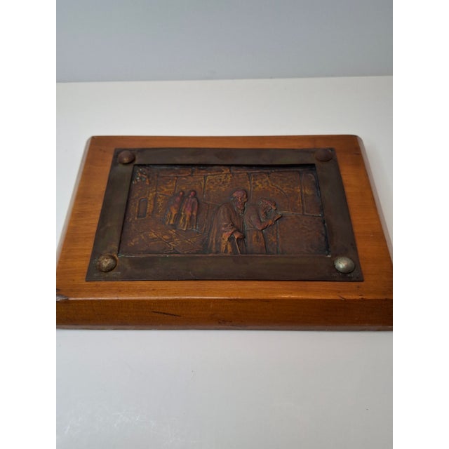 Antique Bezalel Jerusalem Copper Relief Plaque Western Wall Mandate Palestine C. 1920s Judaica For Sale In Boston - Image 6 of 16
