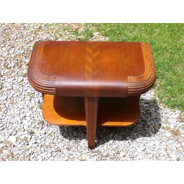 Vintage Art Deco Waterfall End Table Demilune Tripod Stand For Sale - Image 13 of 16