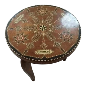 1950s Artisan Mosaic Inlaid Lacquered Round Side Table From Morocco