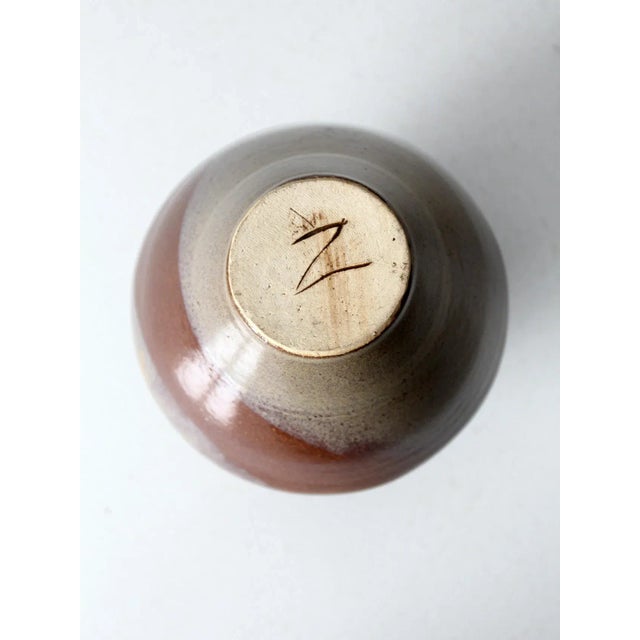Taupe Vintage Studio Pottery Vase For Sale - Image 8 of 9