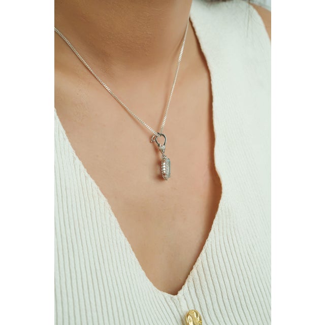 1.9ct Ice Blue Aquamarine & Diamond Halo Pendant With Locking Bail in 14k Gold For Sale In New York - Image 6 of 14