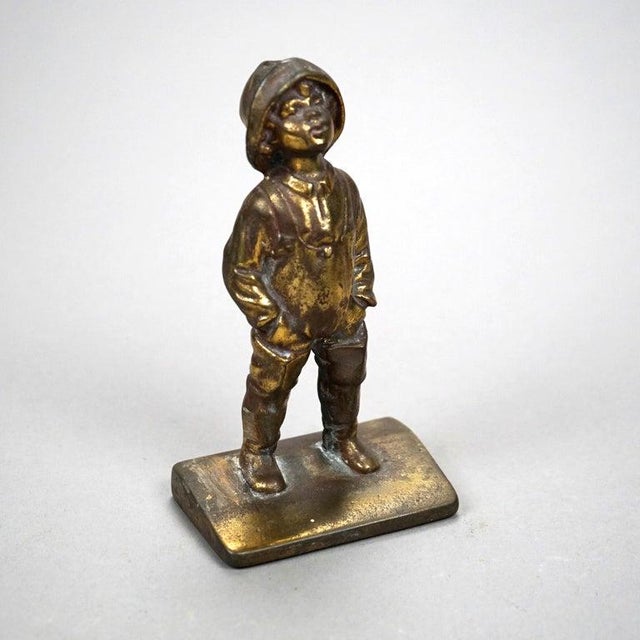 1920s Antique Pair Bronzed Bookends, Young Boy, Circa 1920 For Sale - Image 5 of 14