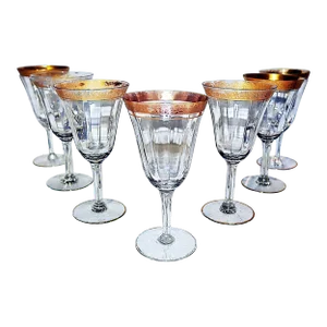 1920s Gilt-Rim Wine Stem Glasses- Set of 7