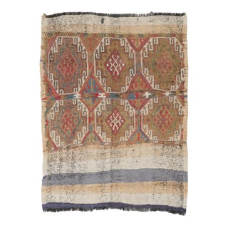Decorative Vintage Embroidered Kilim Rug - 4`7″ X 4`8″ Ft. For Sale