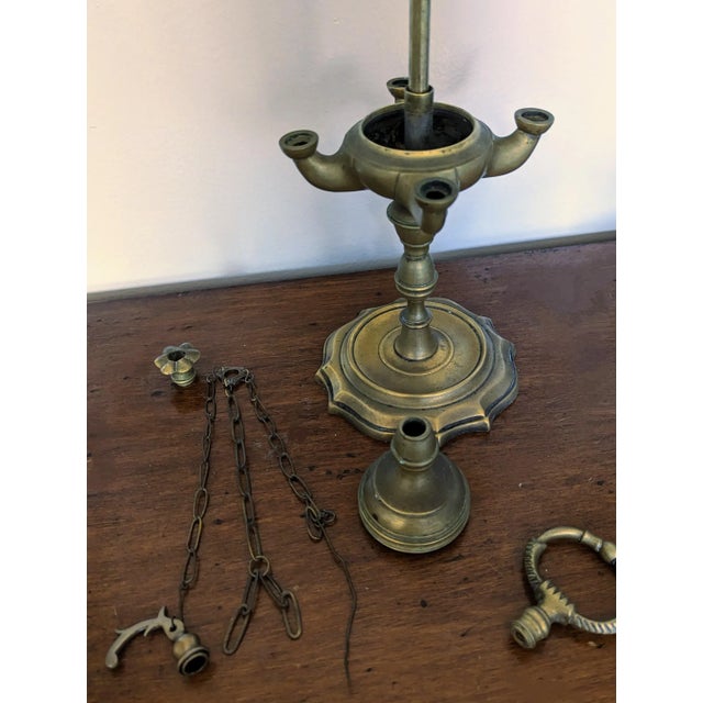 Mid 19th Century Brass Oil Lamp 4 Burners For Sale - Image 4 of 4