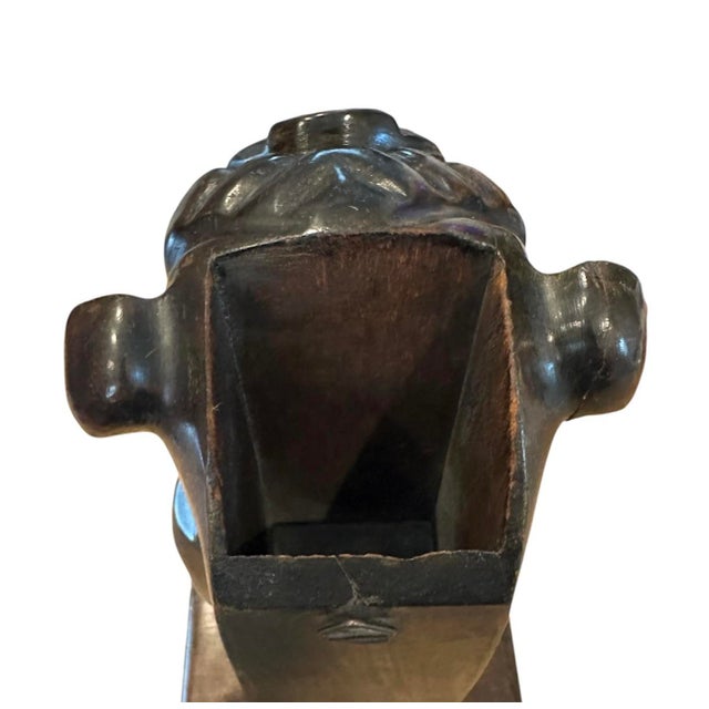Wood Antique French Walnut Hand Carved English Bulldog Brush Stand / Valet / Matchstick Holder With Amber Glass Eyes, Iris Apfel Owned For Sale - Image 7 of 8
