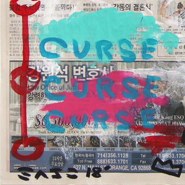 Contemporary Curse the Wind - Original Pop Street Art Acrylic Painting on Korean Newspaper by Gary John For Sale - Image 3 of 6
