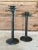 Pair of vintage rustic metal Palm tree candlestick holders with a patinated verdigris finish for a coastal rustic style....