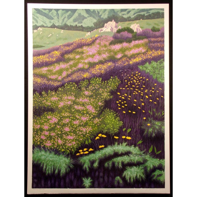 1970s Gordon Mortensen "Beach Flowers" Signed Numbered Woodcut Art Print For Sale - Image 4 of 4