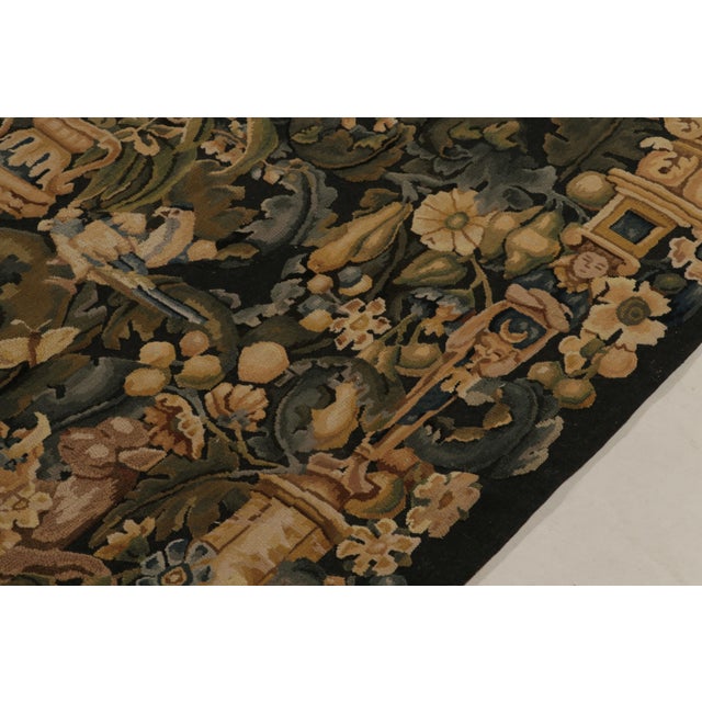 Rug & Kilim’s Tudor Style Rug in Green, Blue & Beige Botanical Pictorial Pattern For Sale In New York - Image 6 of 9