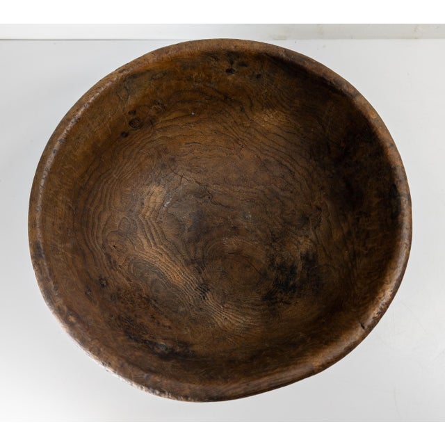 19th Century Primitive Rustic Hand Carved Elm Bowl, New England For Sale - Image 9 of 18