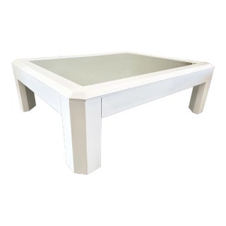 Modern Faceted Mirror Top Coffee Table in Fresh White Lacquer For Sale