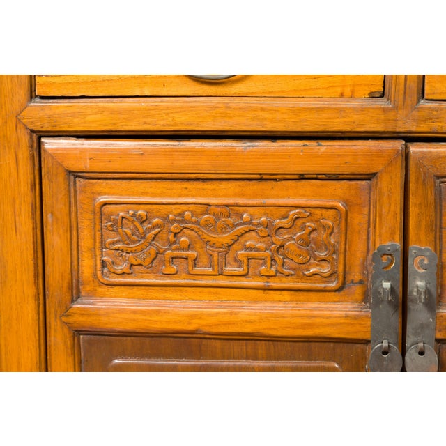 Antique Chinese Side Chest with Carved Motifs, Two Drawers and Double Doors For Sale - Image 11 of 13