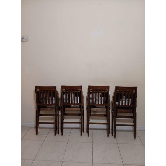 Traditional 1960s Stakmore Wooden Folding Card Table Set With Four Matching Slat-Back Chairs For Sale - Image 3 of 11