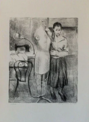1980s Raphael Soyer "Seamstress 1" Black and White Print