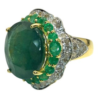 Bochic “Capri” Vintage Natural Diamond & Emerald Ring Set in 18K Gold & Silver For Sale