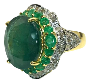 Bochic “Capri” Vintage Natural Diamond & Emerald Ring Set in 18K Gold & Silver
