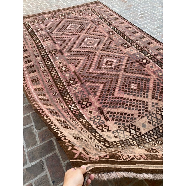 Vintage Large Kilim Rug in Rose, Brown and Blue, 7.9 X 13.7 Ft For Sale - Image 4 of 5