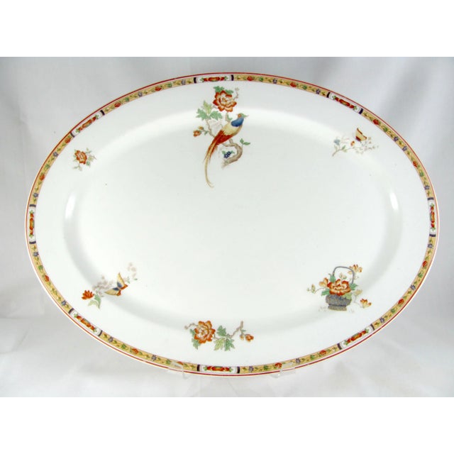 1940s O.P.Co. Syracuse China Burmese Pheasant Fowl Bird Large Oval Platter For Sale - Image 9 of 9