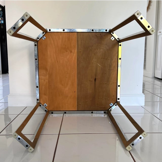 1970s Milo Baughman Style Mid Century Rattan and Chrome Side Table For Sale - Image 5 of 8