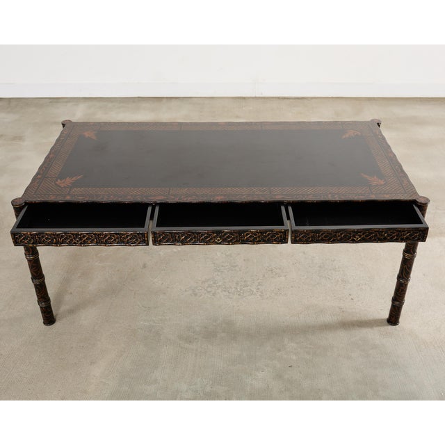 Dennis and Leen Dennis & Leen Regency Style Lacquer Chinoiserie Decorated Desk For Sale - Image 4 of 17