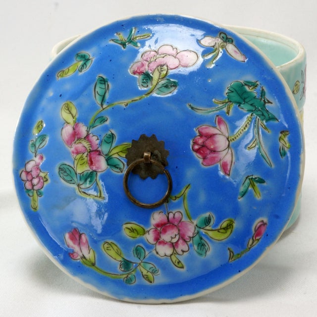 Turquoise Chinese Porcelain Stacking Food Container Circa 1930's For Sale - Image 8 of 11