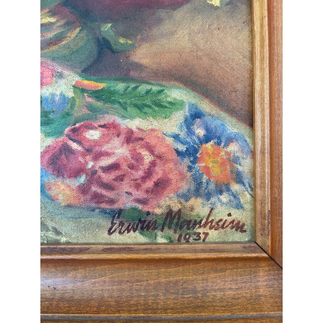 1930s Erwin Manheim 1937 Signed Folk Realism Oil Painting For Sale - Image 5 of 11