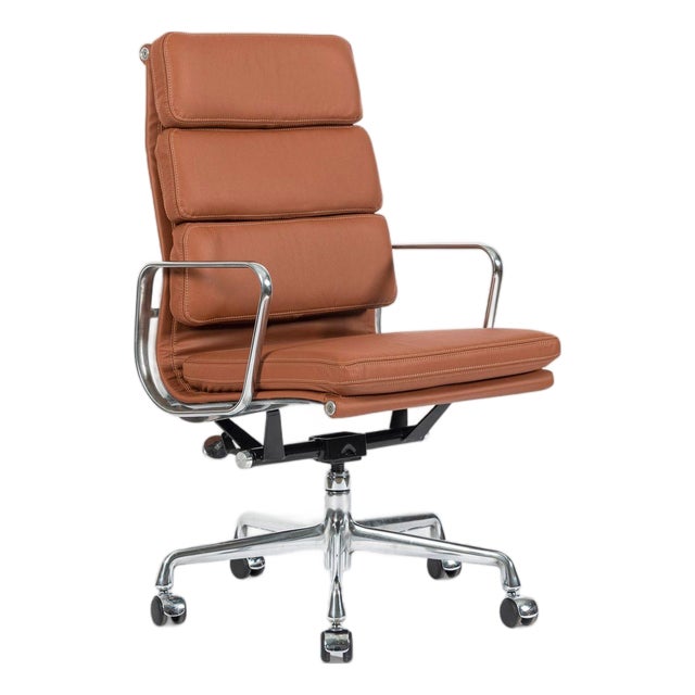Herman Miller Eames Tall Medium Brown Leather Desk Chair Soft Pad For Sale