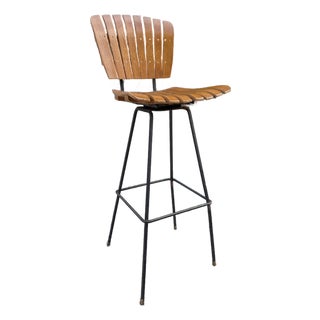 Mid Century Arthur Umanoff Wood Slatted Bar Stool For Sale