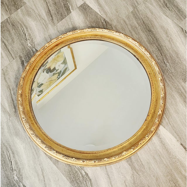 Late 20th Century 36" Large Gold Gilt Federal Acanthus Molding Wall Mirror For Sale - Image 5 of 12
