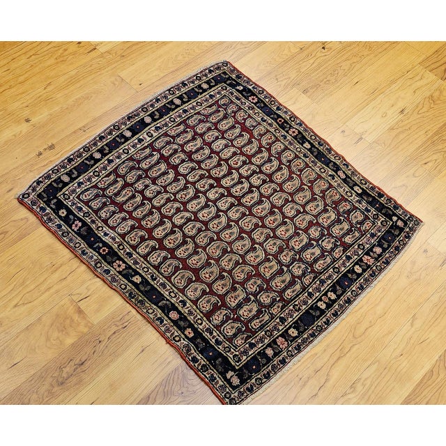 Vintage Persian Malayer Area Rug, Hand-Knotted Wool, Allover Paisley Pattern, Red & Navy, 3x3 For Sale In Chicago - Image 6 of 14