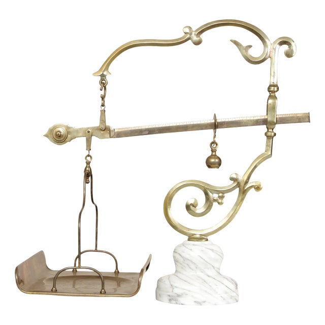 Antique Italian Brass and Marble Baker's Scale For Sale