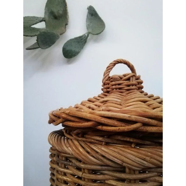 Large Italian Hand-Woven Willow Basket with Lid, 1950s For Sale - Image 6 of 18