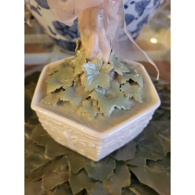 Vintage Porcelain Musical Flower Rose Topiary Pot Statue Room Decor La Vie en Rose For Sale In West Palm - Image 6 of 9