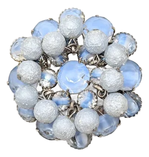 Vintage 1960s Verified Delizza & Elster Rhodium Plated Blue Givre Rhinestone & Dangles Brooch