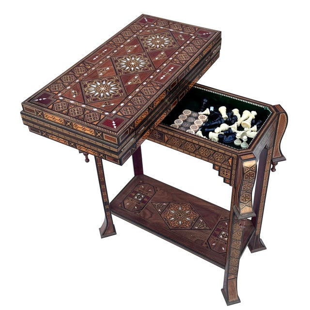 1990s Handcrafted Marquetry Inlaid Multi-Game Table With Chess & Backgammon For Sale - Image 4 of 10