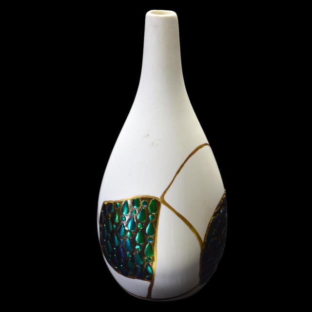 Aqua Kintsugi Et Vert Vase by Myriam Greff For Sale - Image 8 of 10