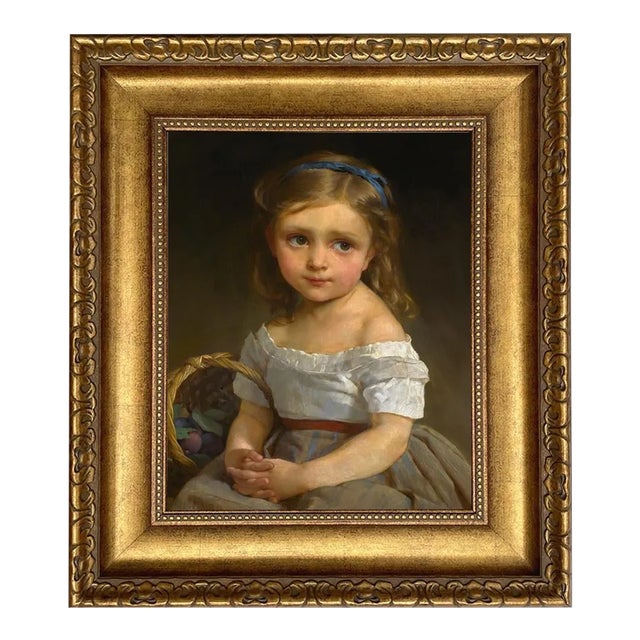Little Girl With Basket of Plums Framed 11x14" Oil Painting Print on Canvas For Sale