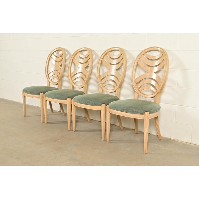 Art Deco Henredon Modern Art Deco Carved Oak Dining Chairs, Set of Four For Sale - Image 3 of 15