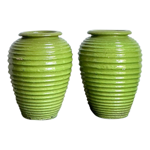 Vintage Boho Monumental Glazed Ceramic Urns - A Pair