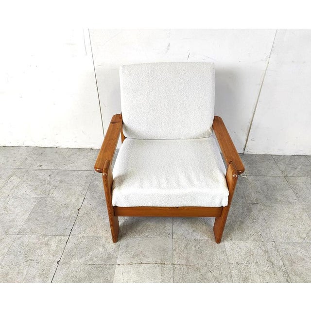 Vintage Pine Wood Armchair, 1960s For Sale - Image 3 of 11