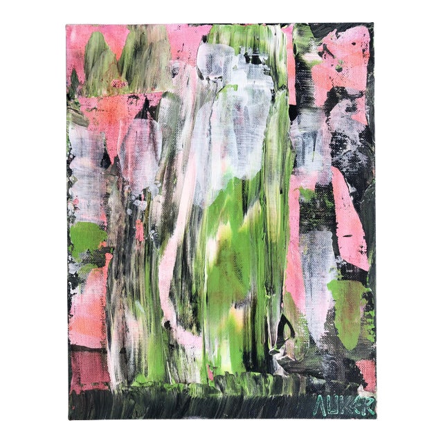 Contemporary Abstract Painting “Pink and Green Near and Far” by CL Auker For Sale