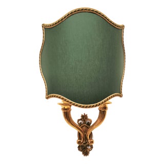 Double-Light Wall Lamp with Green Fabric Fan, 1940s For Sale