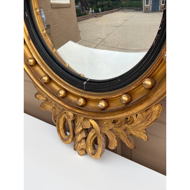 Gold Antique 19th Century American Federal Giltwood Eagle Bullseye Convex Mirror For Sale - Image 8 of 13