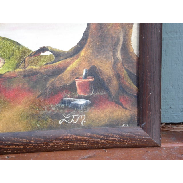 Textile Vintage Folk Art Framed Oil on Canvas Painting Signed and Dated For Sale - Image 7 of 9