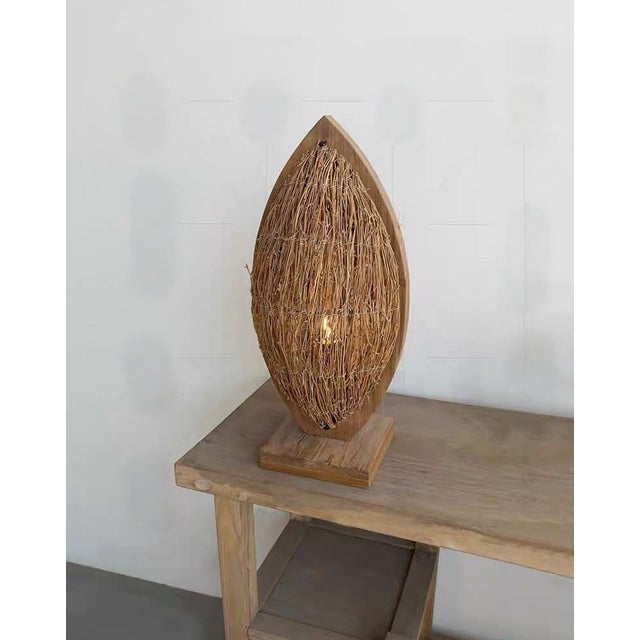 Art Deco Rattan Branch & Wood Frame Natural Style Lamp For Sale - Image 3 of 6