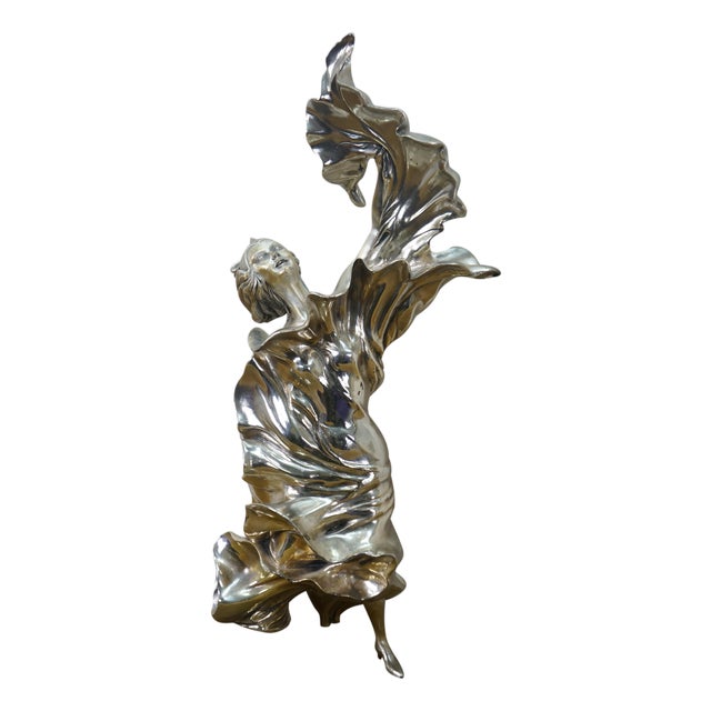 Mid 20th Century Italian Art Nouveau Sterling Silver 925 Dancing Woman Statue Sculpture 17" For Sale