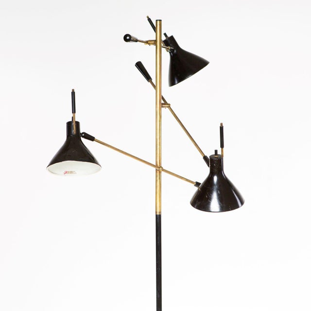Rare and early Arredoluce Triennale Floor Lamp, Marble base, original black enameled shades and details, patinated brass....