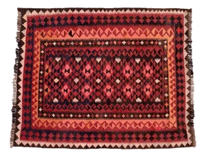 Large Vintage Afghan Red and Brown Tribal Kilim Wool Rug